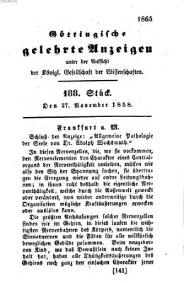 Göttingische gelehrte Anzeigen (Göttingische Zeitungen von gelehrten Sachen) Samstag 27. November 1858