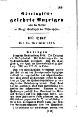 Göttingische gelehrte Anzeigen (Göttingische Zeitungen von gelehrten Sachen) Montag 29. November 1858