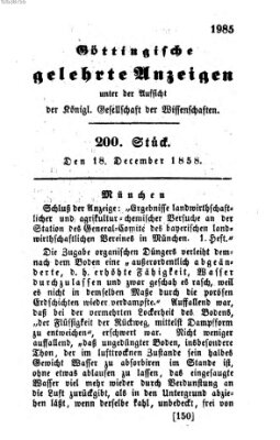 Göttingische gelehrte Anzeigen (Göttingische Zeitungen von gelehrten Sachen) Samstag 18. Dezember 1858