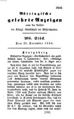 Göttingische gelehrte Anzeigen (Göttingische Zeitungen von gelehrten Sachen) Samstag 25. Dezember 1858