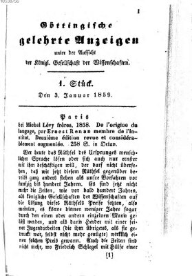 Göttingische gelehrte Anzeigen (Göttingische Zeitungen von gelehrten Sachen) Montag 3. Januar 1859