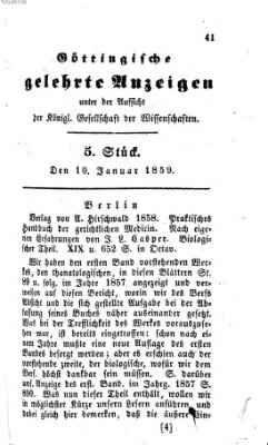 Göttingische gelehrte Anzeigen (Göttingische Zeitungen von gelehrten Sachen) Montag 10. Januar 1859