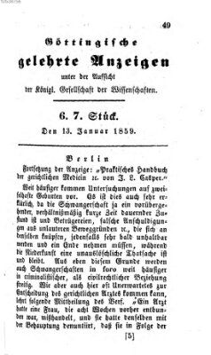 Göttingische gelehrte Anzeigen (Göttingische Zeitungen von gelehrten Sachen) Donnerstag 13. Januar 1859