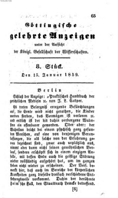 Göttingische gelehrte Anzeigen (Göttingische Zeitungen von gelehrten Sachen) Samstag 15. Januar 1859