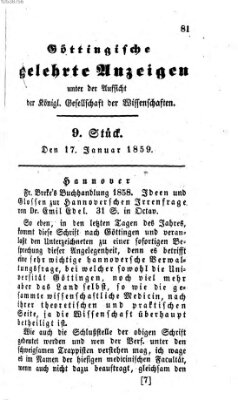 Göttingische gelehrte Anzeigen (Göttingische Zeitungen von gelehrten Sachen) Montag 17. Januar 1859