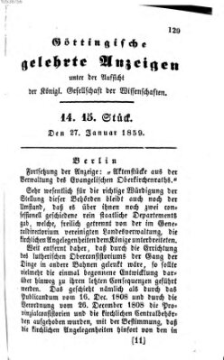 Göttingische gelehrte Anzeigen (Göttingische Zeitungen von gelehrten Sachen) Donnerstag 27. Januar 1859