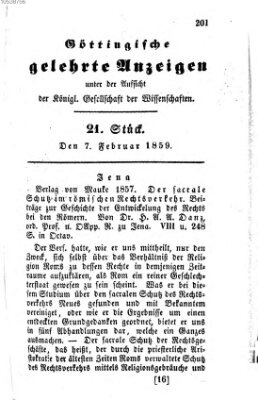 Göttingische gelehrte Anzeigen (Göttingische Zeitungen von gelehrten Sachen) Montag 7. Februar 1859