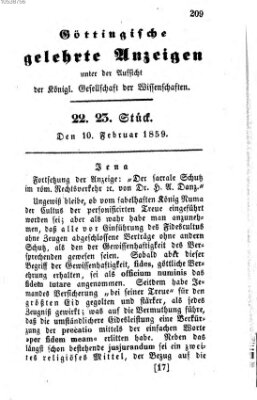 Göttingische gelehrte Anzeigen (Göttingische Zeitungen von gelehrten Sachen) Donnerstag 10. Februar 1859