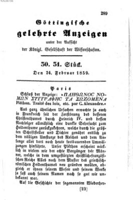 Göttingische gelehrte Anzeigen (Göttingische Zeitungen von gelehrten Sachen) Donnerstag 24. Februar 1859