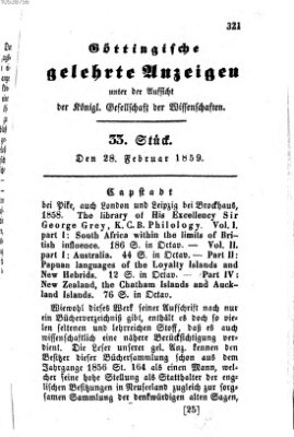 Göttingische gelehrte Anzeigen (Göttingische Zeitungen von gelehrten Sachen) Montag 28. Februar 1859