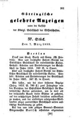 Göttingische gelehrte Anzeigen (Göttingische Zeitungen von gelehrten Sachen) Montag 7. März 1859