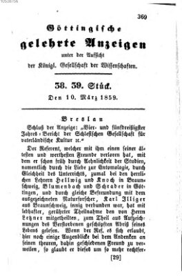 Göttingische gelehrte Anzeigen (Göttingische Zeitungen von gelehrten Sachen) Donnerstag 10. März 1859