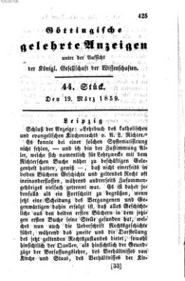 Göttingische gelehrte Anzeigen (Göttingische Zeitungen von gelehrten Sachen) Samstag 19. März 1859