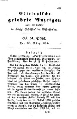 Göttingische gelehrte Anzeigen (Göttingische Zeitungen von gelehrten Sachen) Donnerstag 31. März 1859