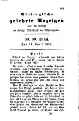 Göttingische gelehrte Anzeigen (Göttingische Zeitungen von gelehrten Sachen) Donnerstag 14. April 1859