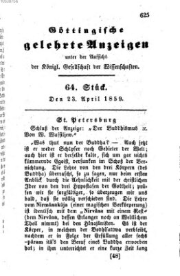 Göttingische gelehrte Anzeigen (Göttingische Zeitungen von gelehrten Sachen) Samstag 23. April 1859