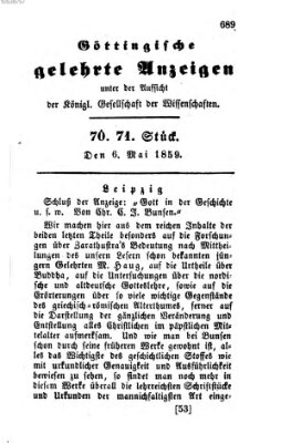 Göttingische gelehrte Anzeigen (Göttingische Zeitungen von gelehrten Sachen) Freitag 6. Mai 1859