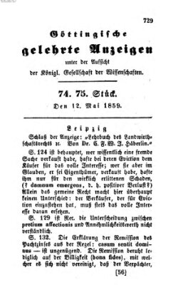 Göttingische gelehrte Anzeigen (Göttingische Zeitungen von gelehrten Sachen) Donnerstag 12. Mai 1859