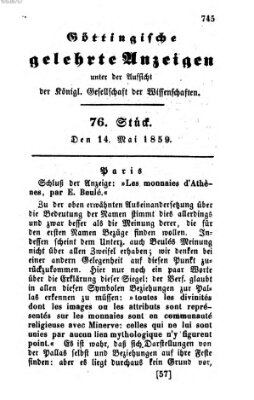 Göttingische gelehrte Anzeigen (Göttingische Zeitungen von gelehrten Sachen) Samstag 14. Mai 1859