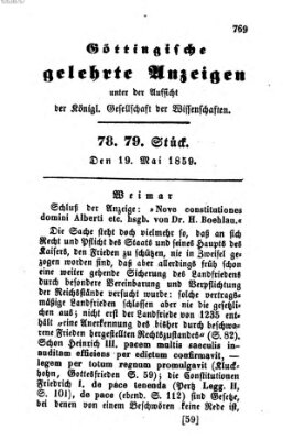 Göttingische gelehrte Anzeigen (Göttingische Zeitungen von gelehrten Sachen) Donnerstag 19. Mai 1859