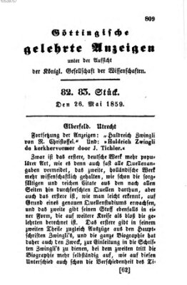 Göttingische gelehrte Anzeigen (Göttingische Zeitungen von gelehrten Sachen) Donnerstag 26. Mai 1859