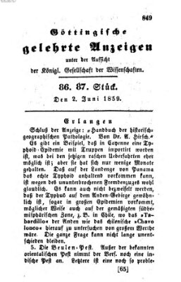 Göttingische gelehrte Anzeigen (Göttingische Zeitungen von gelehrten Sachen) Donnerstag 2. Juni 1859