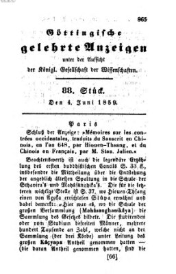 Göttingische gelehrte Anzeigen (Göttingische Zeitungen von gelehrten Sachen) Samstag 4. Juni 1859