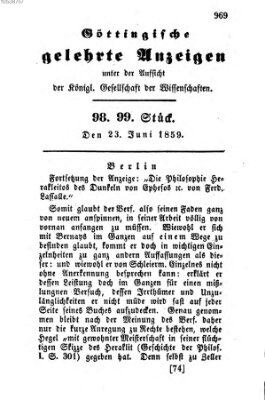 Göttingische gelehrte Anzeigen (Göttingische Zeitungen von gelehrten Sachen) Donnerstag 23. Juni 1859