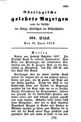 Göttingische gelehrte Anzeigen (Göttingische Zeitungen von gelehrten Sachen) Montag 27. Juni 1859