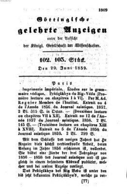 Göttingische gelehrte Anzeigen (Göttingische Zeitungen von gelehrten Sachen) Mittwoch 29. Juni 1859