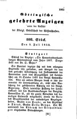 Göttingische gelehrte Anzeigen (Göttingische Zeitungen von gelehrten Sachen) Samstag 9. Juli 1859