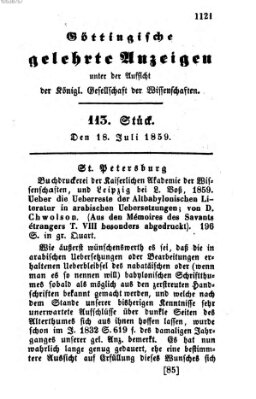 Göttingische gelehrte Anzeigen (Göttingische Zeitungen von gelehrten Sachen) Montag 18. Juli 1859