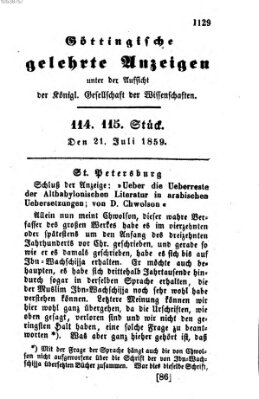 Göttingische gelehrte Anzeigen (Göttingische Zeitungen von gelehrten Sachen) Donnerstag 21. Juli 1859