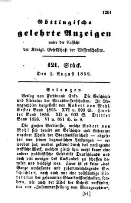 Göttingische gelehrte Anzeigen (Göttingische Zeitungen von gelehrten Sachen) Montag 1. August 1859