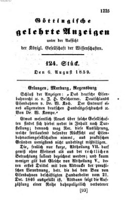 Göttingische gelehrte Anzeigen (Göttingische Zeitungen von gelehrten Sachen) Samstag 6. August 1859