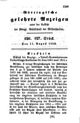 Göttingische gelehrte Anzeigen (Göttingische Zeitungen von gelehrten Sachen) Donnerstag 11. August 1859