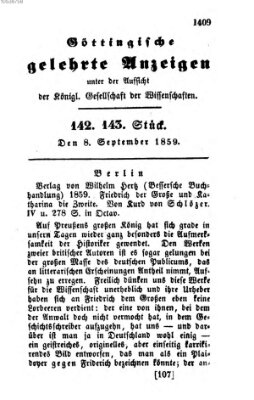 Göttingische gelehrte Anzeigen (Göttingische Zeitungen von gelehrten Sachen) Donnerstag 8. September 1859