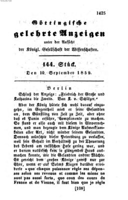 Göttingische gelehrte Anzeigen (Göttingische Zeitungen von gelehrten Sachen) Samstag 10. September 1859