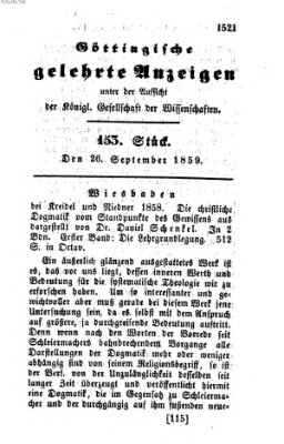 Göttingische gelehrte Anzeigen (Göttingische Zeitungen von gelehrten Sachen) Montag 26. September 1859