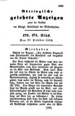 Göttingische gelehrte Anzeigen (Göttingische Zeitungen von gelehrten Sachen) Donnerstag 27. Oktober 1859