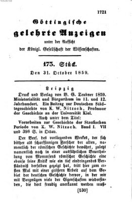 Göttingische gelehrte Anzeigen (Göttingische Zeitungen von gelehrten Sachen) Montag 31. Oktober 1859