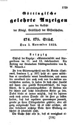 Göttingische gelehrte Anzeigen (Göttingische Zeitungen von gelehrten Sachen) Donnerstag 3. November 1859