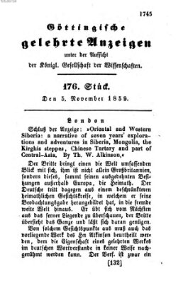 Göttingische gelehrte Anzeigen (Göttingische Zeitungen von gelehrten Sachen) Samstag 5. November 1859