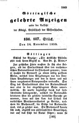 Göttingische gelehrte Anzeigen (Göttingische Zeitungen von gelehrten Sachen) Donnerstag 24. November 1859
