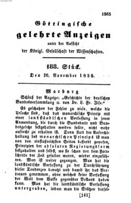 Göttingische gelehrte Anzeigen (Göttingische Zeitungen von gelehrten Sachen) Samstag 26. November 1859