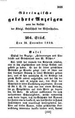 Göttingische gelehrte Anzeigen (Göttingische Zeitungen von gelehrten Sachen) Samstag 24. Dezember 1859