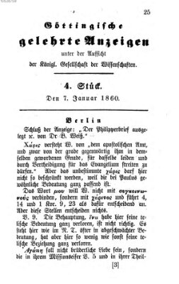 Göttingische gelehrte Anzeigen (Göttingische Zeitungen von gelehrten Sachen) Samstag 7. Januar 1860