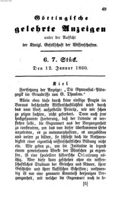 Göttingische gelehrte Anzeigen (Göttingische Zeitungen von gelehrten Sachen) Donnerstag 12. Januar 1860