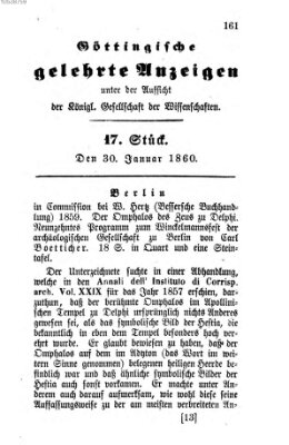 Göttingische gelehrte Anzeigen (Göttingische Zeitungen von gelehrten Sachen) Montag 30. Januar 1860