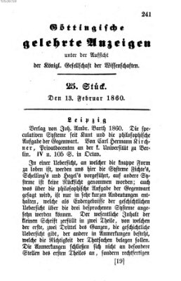 Göttingische gelehrte Anzeigen (Göttingische Zeitungen von gelehrten Sachen) Montag 13. Februar 1860